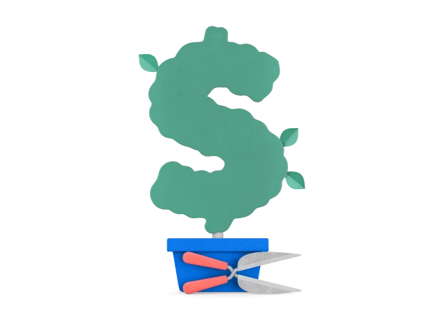 An illustration of a bush trimmed into the shape of a dollar sign