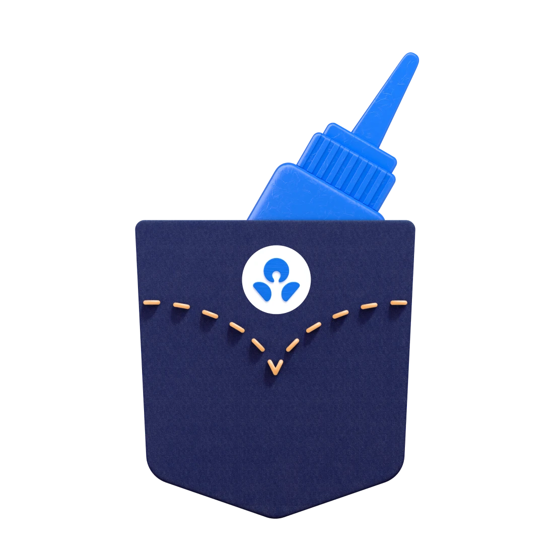 An illustration of a back pocket with a blue sauce bottle sticking out