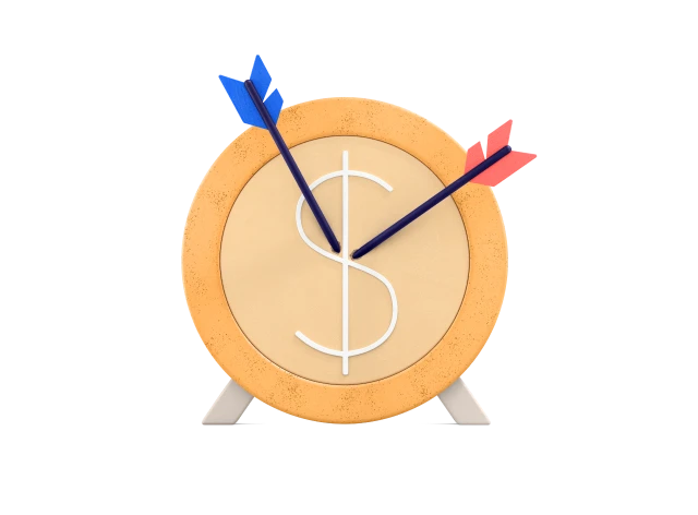 An illustration of a arrow target that looks like a coin with a few arrows stuck in it